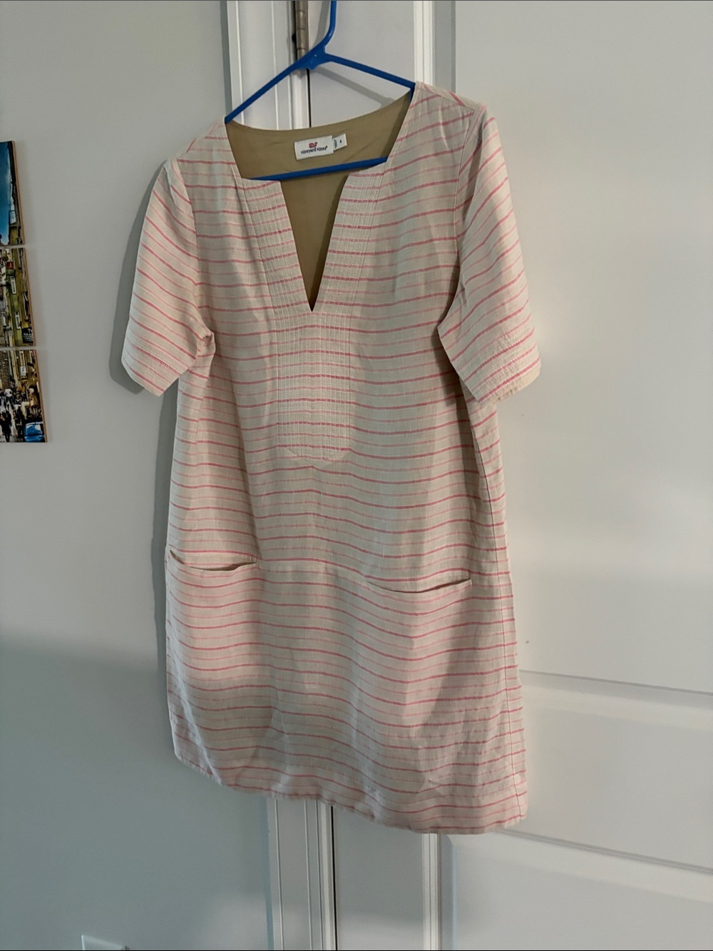 Vineyard Vines Cream Mini Dress with Pink Stripes